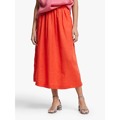 John Lewis & Partners Linen Midi Skirt, Orange