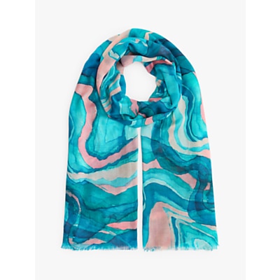 John Lewis & Partners Mineral Wave Print Scarf, Turquoise Mix