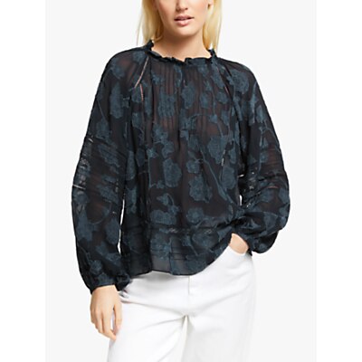 Joie Chaylse Jacquard Smock Embroidered Floral Print Blouse, Deep Sea