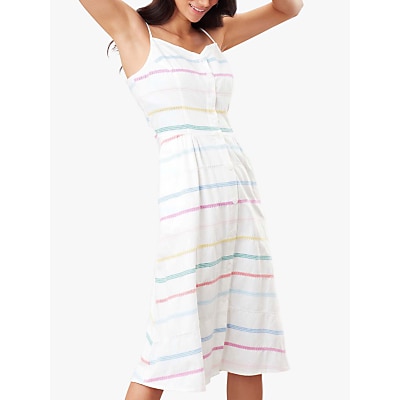 Joules Abby Button Through Striped Dress, White/Multi