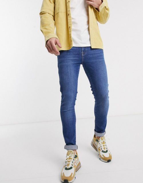 LDN DNM muscle fit jeans in mid blue wash