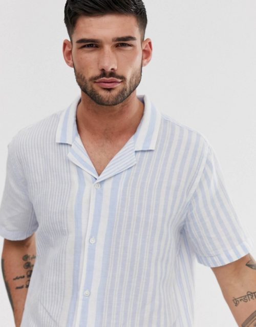 Levi's cubano short sleeve revere collar stripe shirt in mayhew skyway-White