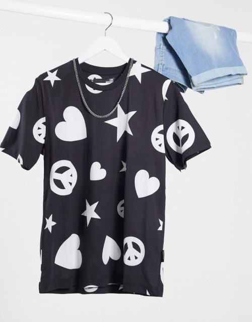 Love Moschino heart & peace print t-shirt-Black