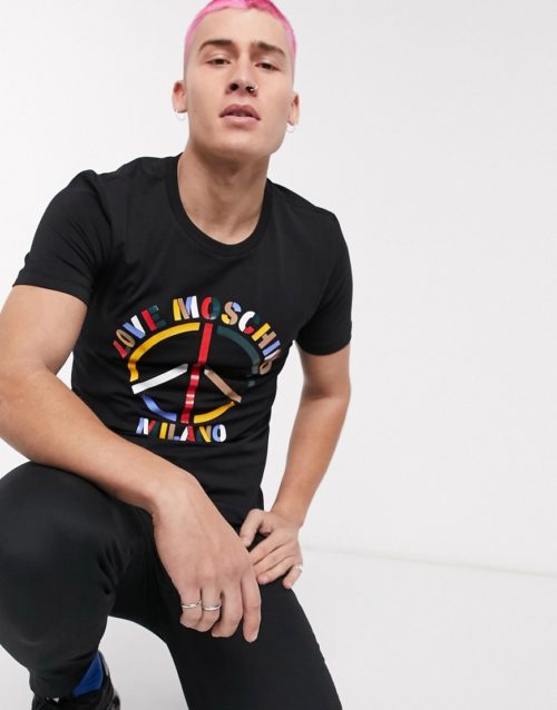 Love Moschino peace logo print t-shirt-Black