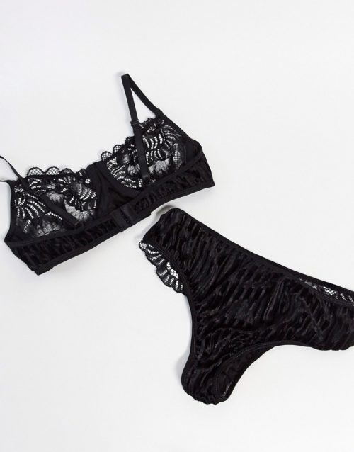 Love & Other Things lace bra & thong set in black