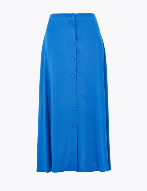 M&S Collection Button Front Midi A-Line Skirt