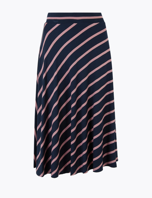 M&S Collection Jersey Striped Midi Fit & Flare Skirt