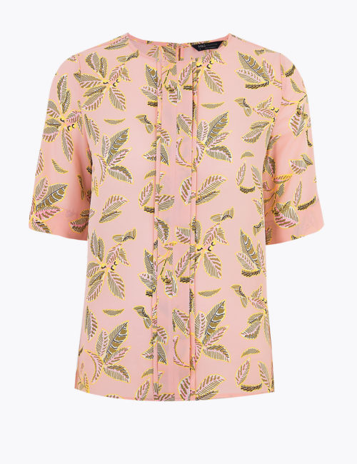 M&S Collection Leaf Print Short Sleeve Blouse