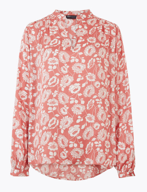 M&S Collection Satin Floral V-Neck Relaxed Popover Blouse