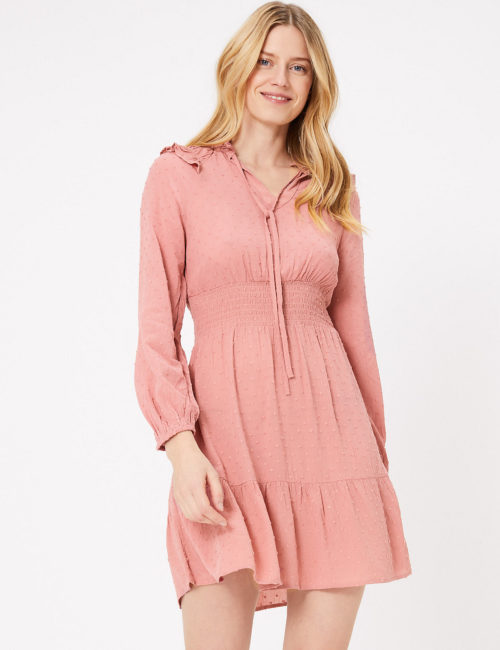 M&S Collection Textured Pussybow Mini Waisted Dress