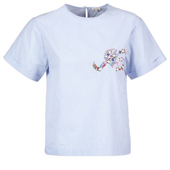 Manoush M BADGE women's T shirt in Blue. Sizes available:UK 12