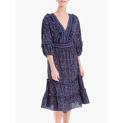 Max Studio 3/4 Sleeve Abstract Print Tiered Dress, Navy/Red