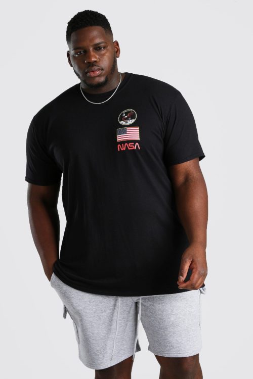 Mens Black Big And Tall NASA Apollo Print License T-Shirt, Black