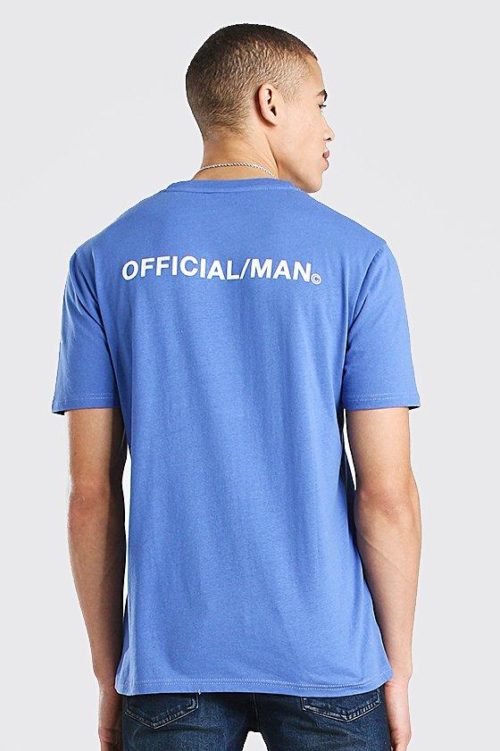 Mens Blue Official Man Front & Back Print T-Shirt, Blue