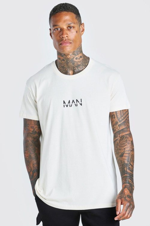 Mens Cream Oversized Original MAN Print T-Shirt, Cream