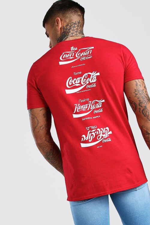 Mens Red Coca Cola Front And Back Print Licensed T-Shirt, Red