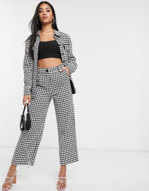 NA-KD big dogtooth tailored trousers in black and white-Multi