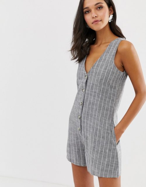 Native Youth playsuit in chambray stripe-Grey