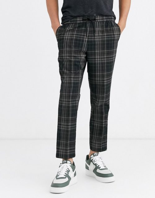 New Look slim crop checked trousers in grey-Multi