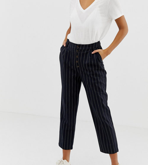 New Look tapered trousers with button front in pinstripe-Navy