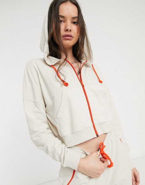 Noisy May hoodie co-ord with contrast zip in cream-Multi