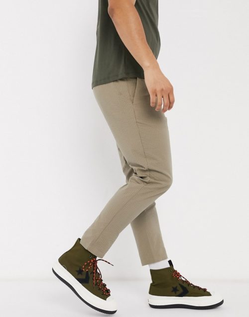 Only & Sons cropped seersucker trousers in sand-Tan