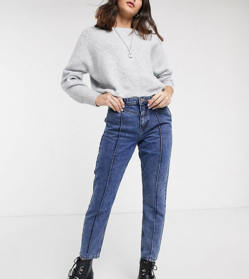 Only mom jeans with seam detail in mid blue wash