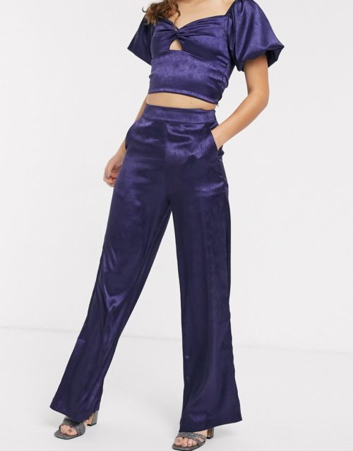 Outrageous Fortune satin wide leg trouser in navy