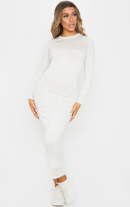 PRETTYLITTLETHING White Sheer Maxi Knitted Dress, White