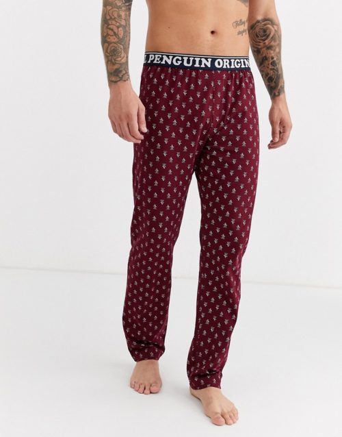 Penguin mens jersey lounge pants in tawny check-Red
