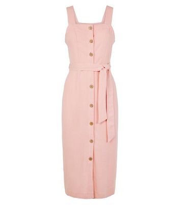 Pink Linen Look Button Front Midi Dress New Look