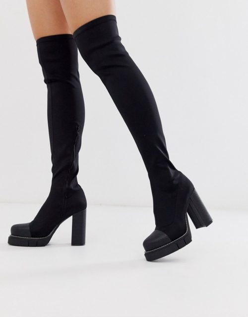 Public Desire Critic chunky platform over the knee boots in black