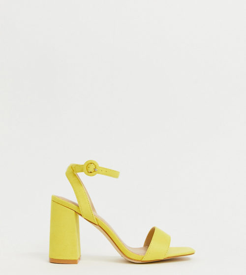 RAID Wide Fit Exclusive Wink yellow square toe block heeled sandals