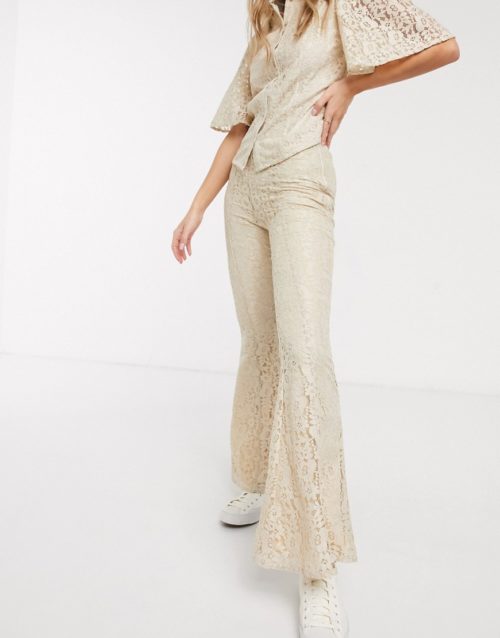 Resume tawny lace flared trousers in sand-Brown