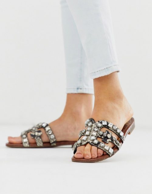Sam Edelman embellished cross strap flat sliders sandal-Beige