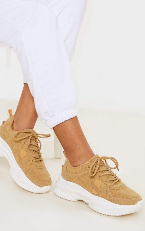 Sand Faux Suede Chunky Bubble Sole Trainers, Sand