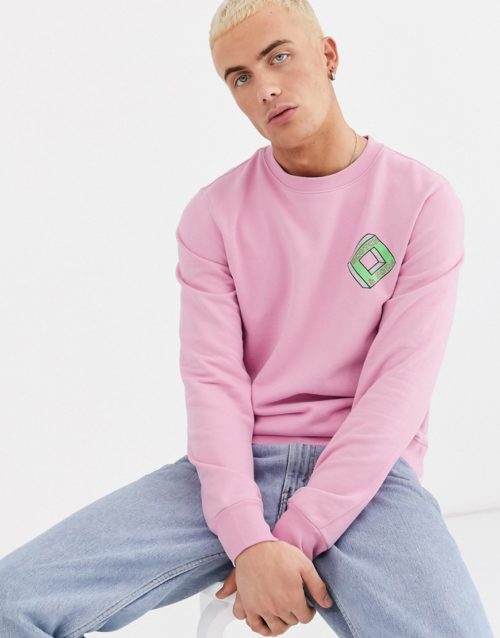 Scotch & Soda chest print crew neck sweatshirt-Pink
