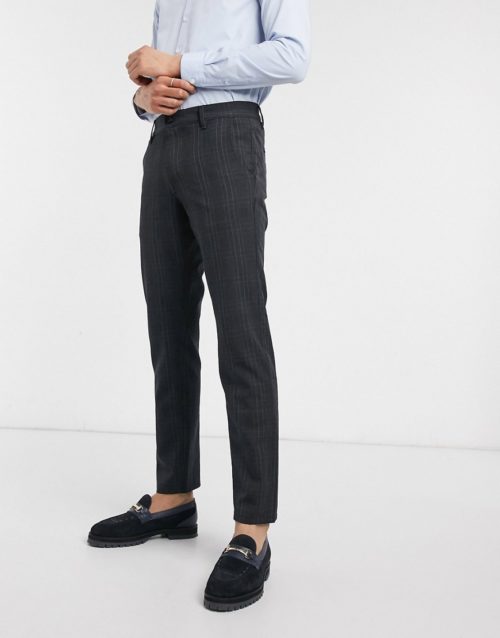 Selected Homme slim fit stretch smart checked trousers in navy