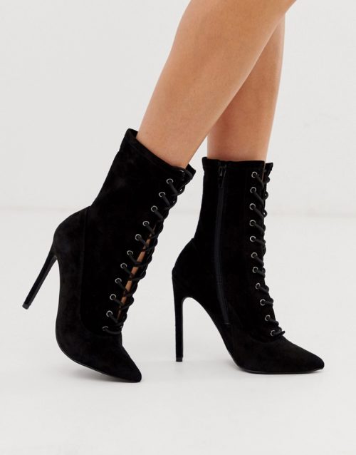 Steve Madden lace up stiletto boot in black