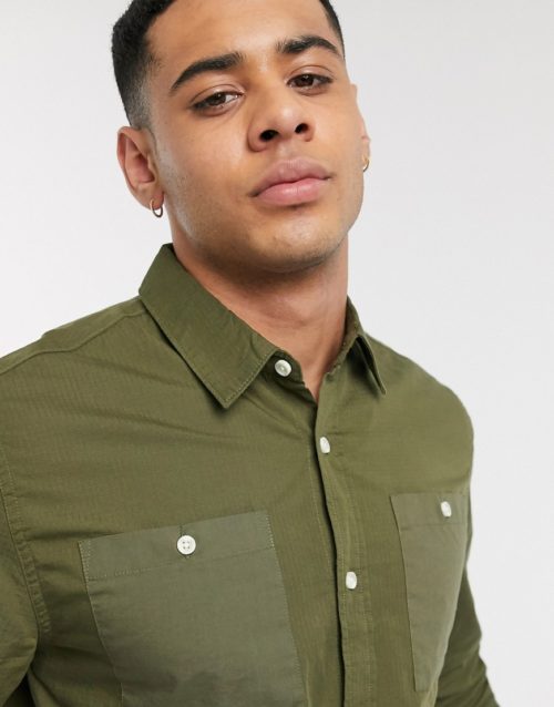 Topman long sleeve shirt with pockets in green