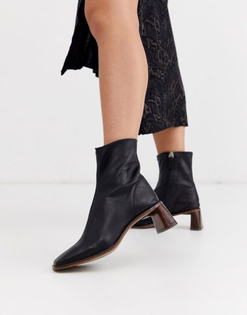 Topshop leather heeled boots with square toe in black