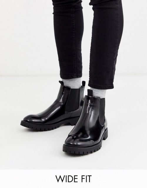 Truffle Collection wide fit chelsea chunky boot in black