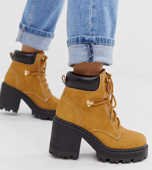 Truffle Collection wide fit chunky hiker boots boots in honey-Brown