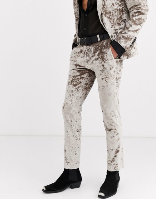 Twisted Tailor crushed velvet suit trousers in champagne-Yellow