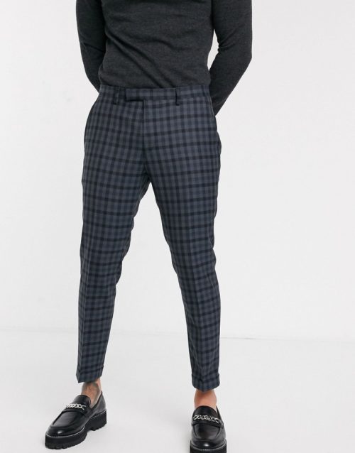 Twisted Tailor trousers in navy and grey check