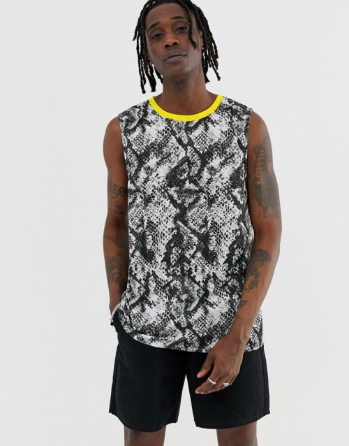 Urban Threads snake sleeveless t-shirt vest with neon trim-Grey
