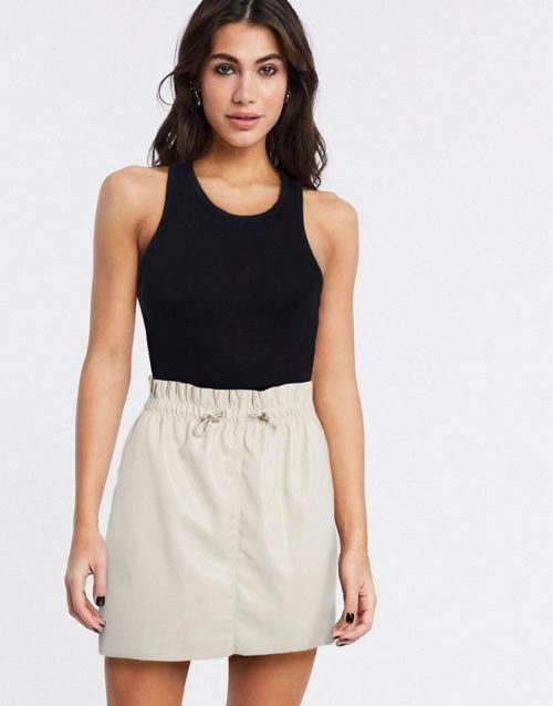 Vero Moda PU paperbag waist skirt-White