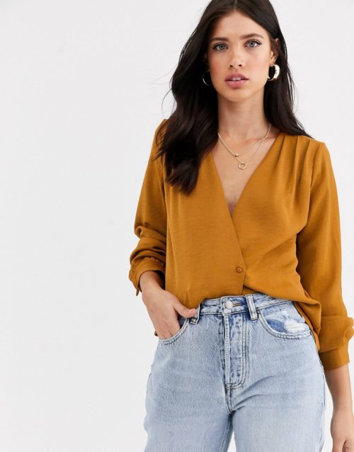 Vero Moda volume sleeve wrap blouse-Orange