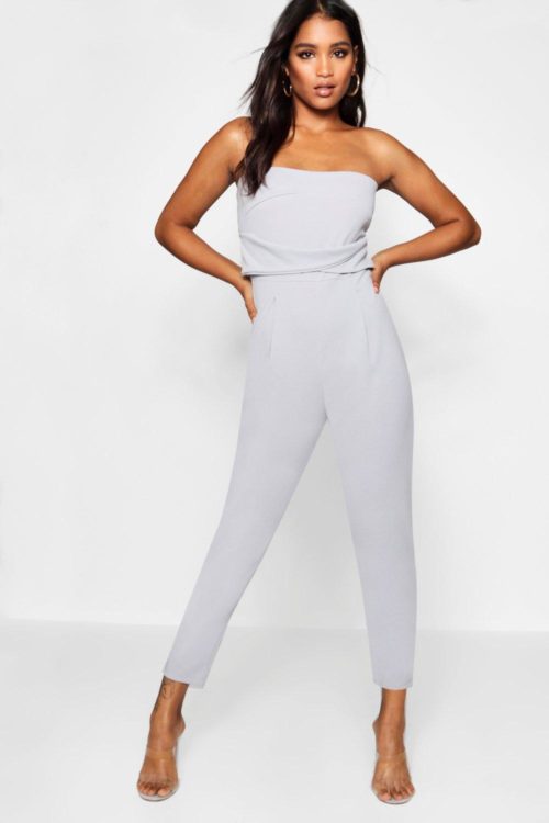 Womens Bandeau Tailored Woven Slim Fit Jumpsuit - Grey - 14, Grey
