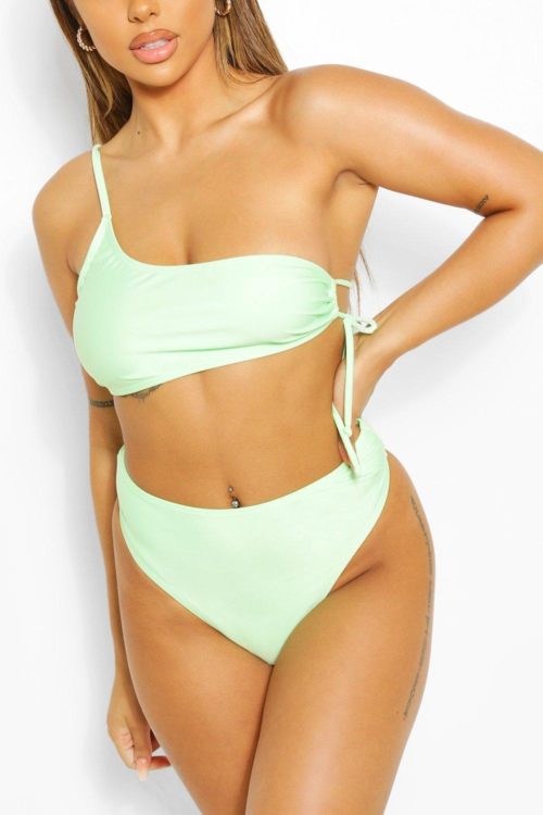 Womens Mix & Match Crinkle High Waisted Bikini Brief - Green - 8, Green